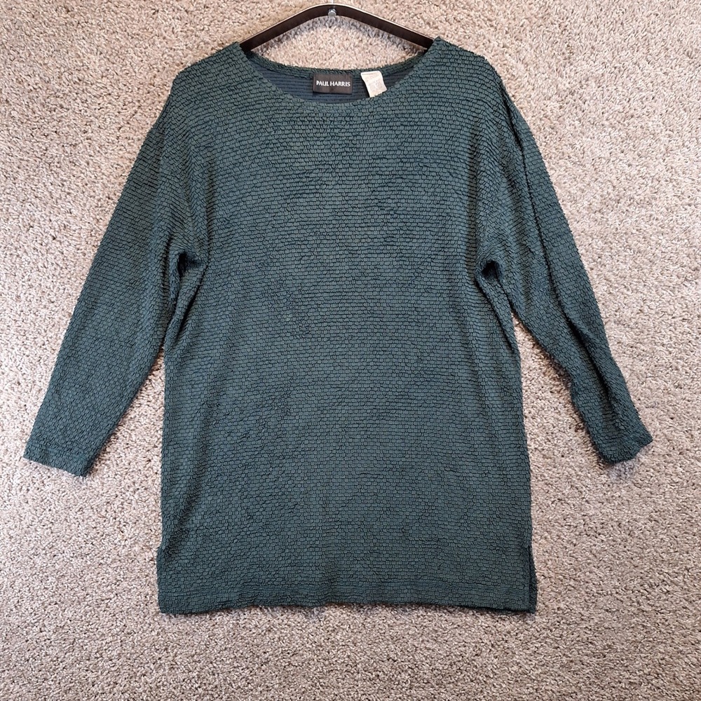 Paul Harris Top Women S Green Textured Popcorn Knit 3/4 Sleeve Casual Minimalist